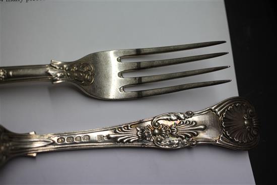 A part suite of George IV silver double struck Coburg pattern flatware, by Eley & Fearn, 98 oz.